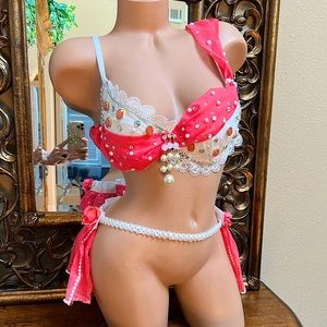 Beautiful, sexy handmade rave sequined bra top and bottom costume set